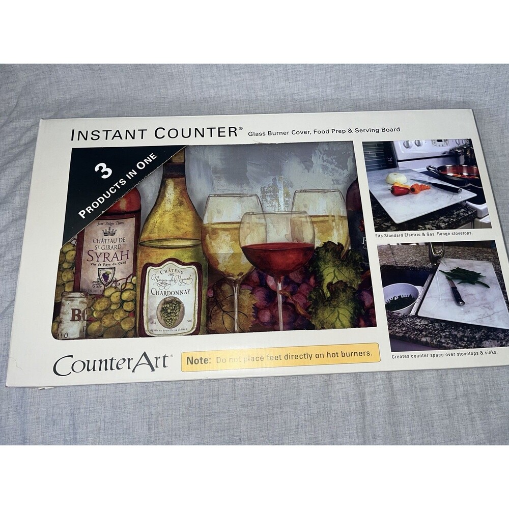 Instant Counter Tempered Glass Food Prep Board & Burner Cover Wine & Grapes